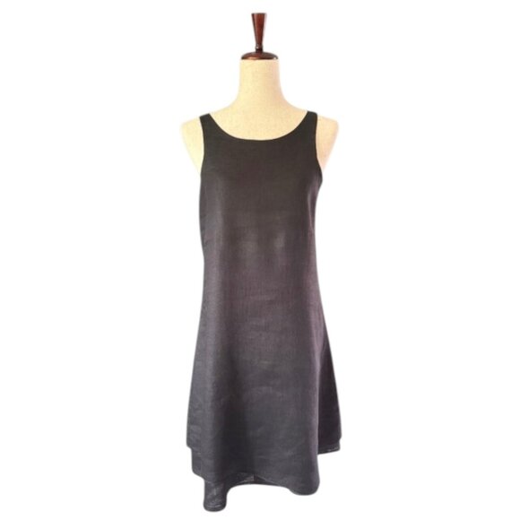 EILEEN FISHER 100% IRISH LINEN Double Layer Lagenlook Sleeveless Black Dress Sml - Picture 1 of 15